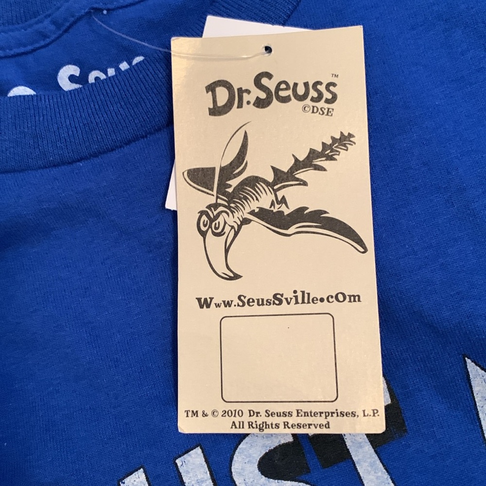 New with tags blue short sleeve t-shirt shirt Men’s size large Dr. Seuss cat hat - Picture 7 of 10